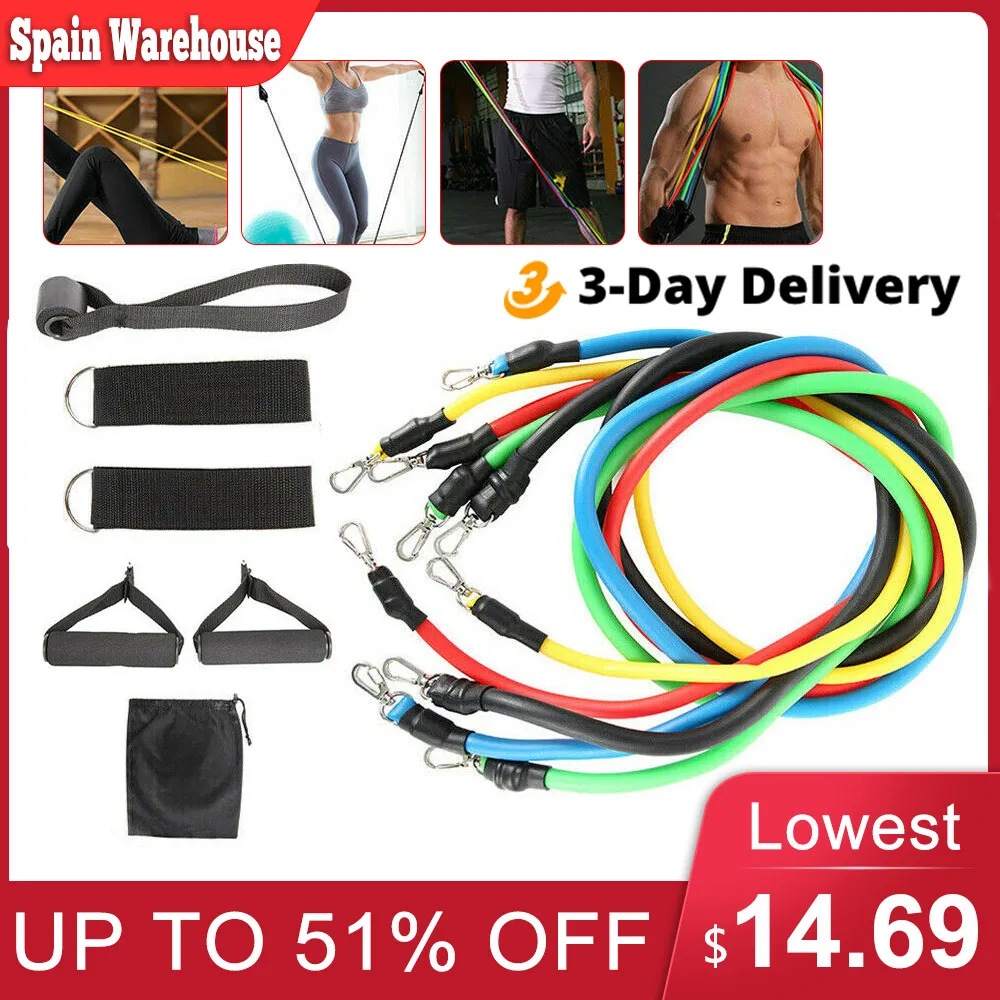 11pcs / Set Fitness Resistance Bands Exercise Elastic Strength Training Home Gyms Workout Elastic Band Exercise Equipment