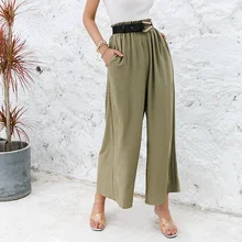 

Classic Ruffled Soft Long Women's Trousers Solid Color High-waist Wide-leg Pants Women's Loose Casual Summer Pants Trousers Age