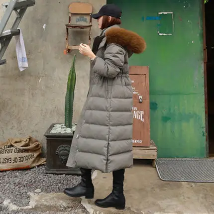 

Winter Large Fur Collar Cotton-padded Clothes Mid-length Korean-style BF Loose And Plus-sized Thick over-the-Knee down Jacket Co