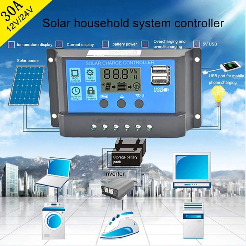 

Solar Charge Controller Display Dual USB Solar Charger Photovoltaic LED Street Lighting Battery Charging Dropshipping