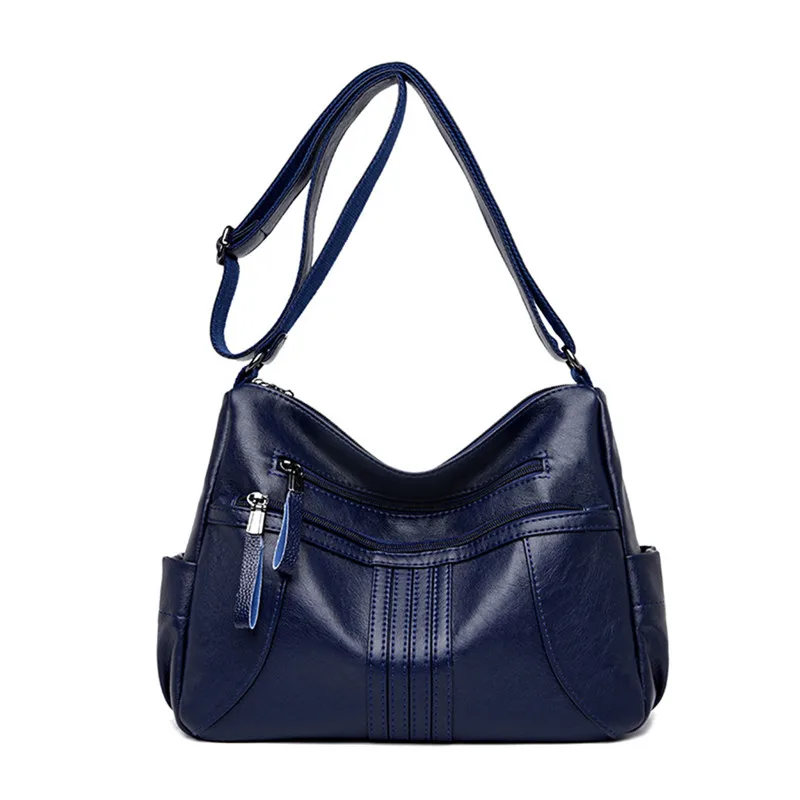 Новинка, классические женские мягкие кожаные сумки через плечо, роскошные женские сумки, дизайнерские сумки - Цвет: BLUE