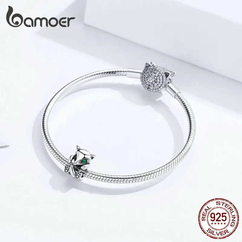 Bamoer Baby Fox Animal металлический Шарм подходит к оригинальному серебряному змеиному браслету 925 пробы Серебряное модное ювелирное изделие SCC1290
