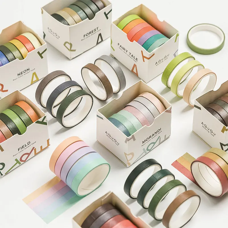 Tanie 7 sztuk/partia Morandi Pure Color serii taśmy Washi zestaw dekoracyjne taśma klejąca sklep