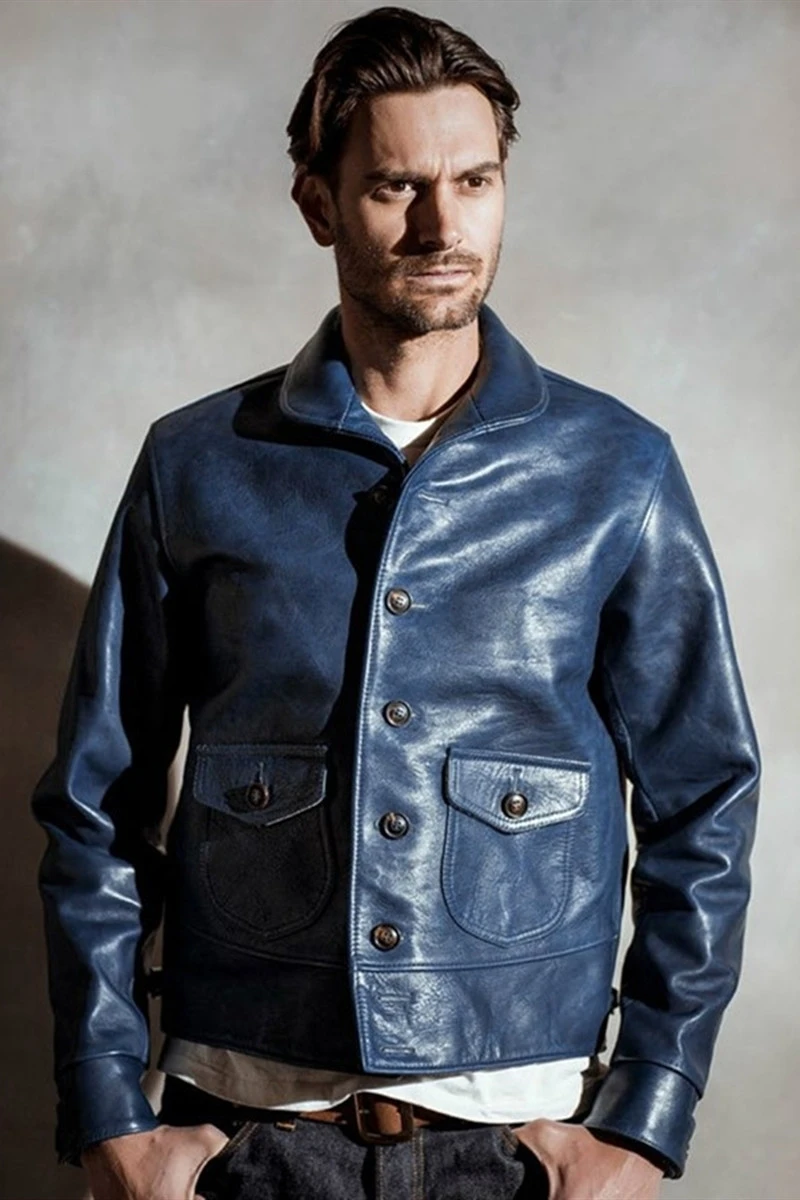 indigo leather jacket