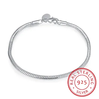

Real Original 925 Solid Silver Charm Bracelets for Women Smooth Snake Bone Bracelets Wedding Gift Jewelry CB001