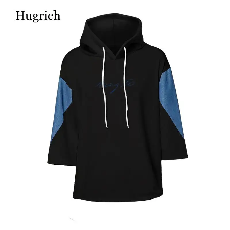 

New Mens Seven-Quarte Sleeve Hoodies and Sweatshirts Hooded Casual Loose Cotton Hip Hop Mens Hoodies Size M-3Xl