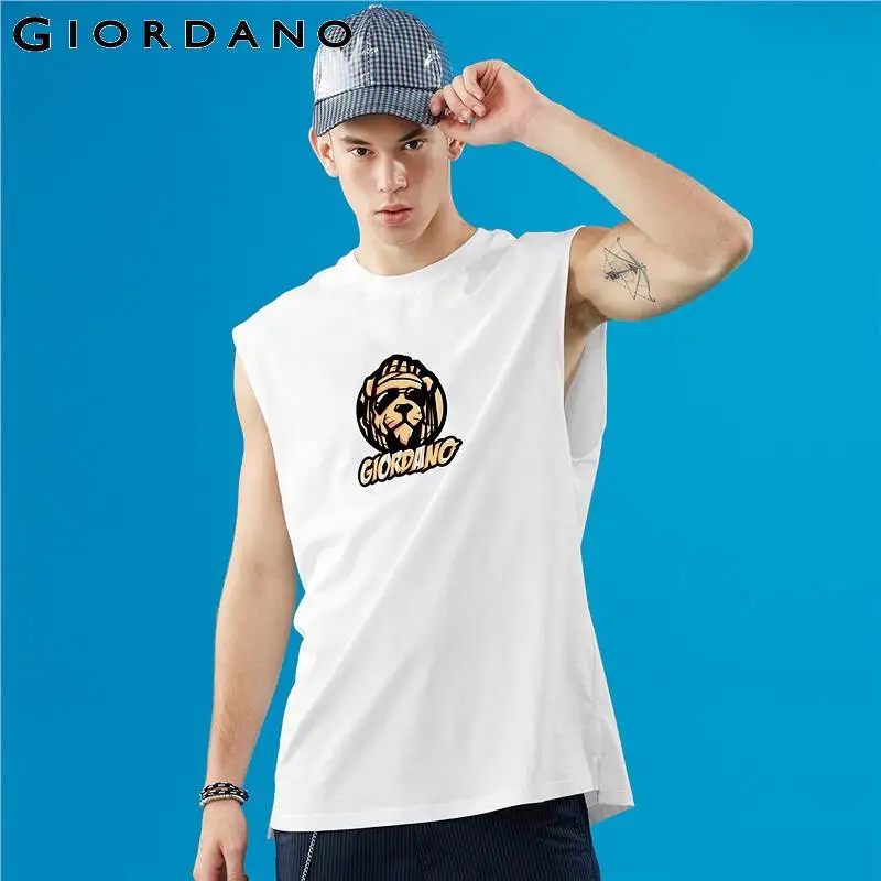 Giordano мужская майка с принтом без рукавов Мужская одежда ребристый Crewneck хлопок Camiseta Sin Manga Hombre 91099501
