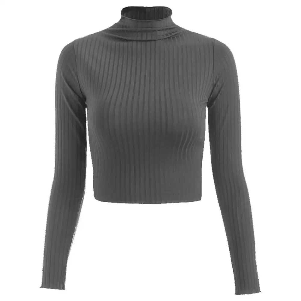 Зимний пуловер, свитер для женщин, вязанные топы, кроп Бохо размера плюс, повседневный длинный рукав, Женский Однотонный свитер, пуловеры - Цвет: Серый