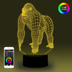 NiteApps 3D Горилла ночник настольная лампа Иллюзия украшение лампа подарок на день рождения приложение/сенсорное управление