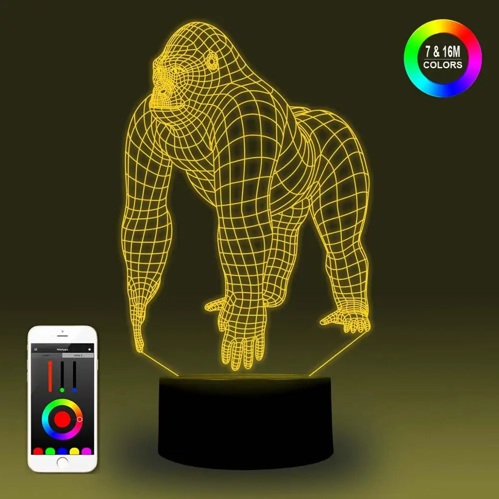 

NiteApps 3D Gorilla Night Light Desk Table Illusion Decoration Lamp Holiday Birthday Gift APP/Touch Control