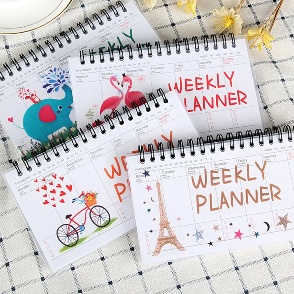 Cuaderno de papelería coreano con dibujos animados de animales que pueden rasgar el horario de la semana del libro del tirón de la bobina portátil del estudiante