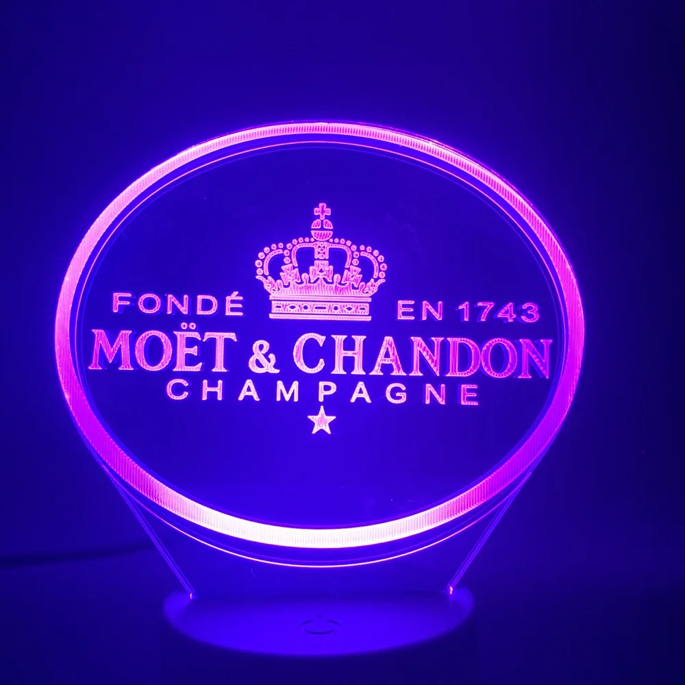 Moet Et Chandon шампанское 3d светодиодный Ночной светильник, лампа для внутреннего бара, украшение, меняющий цвет, сенсорный датчик, пульт дистанционного управления, лампа 3d