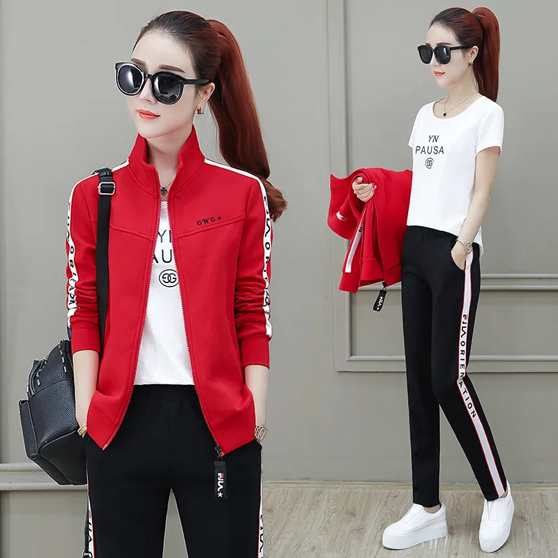 

New Style Korean-style Leisure Sports Suit WOMEN'S Hoodie Three-piece Set Spring And Autumn Fashion Sports Clothing Large Size D