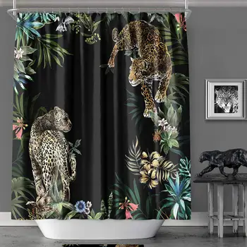 

Fabric Shower Curtain,71x71inch,Leopard Print Shower Curtain Waterproof, Machine Washable,Hooks Included,Original Design Hand