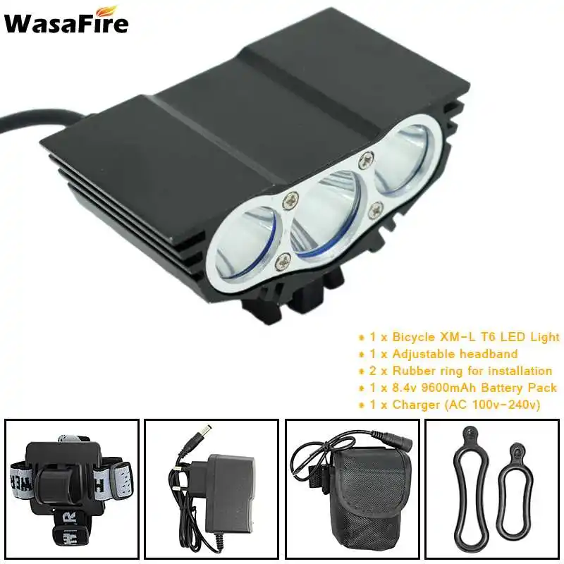 Perfect WasaFire T6 LED Bicycle Front Light 3600lm Bike Lamp Headlight Cycling Riding Lights + 18650 Battery Pack + Charger + Headband 0