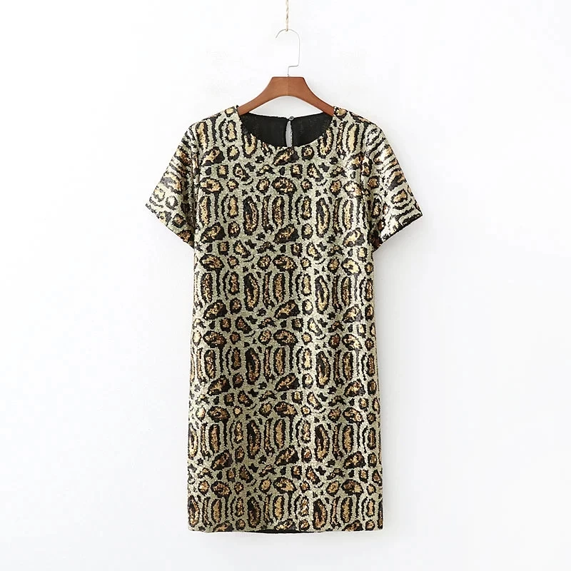 leopard print ZA женское платье блестящее леопардовое с золотыми блестками шикарное дамское уличное Сексуальное мини Клубное вечернее платье - Цвет: leopard print