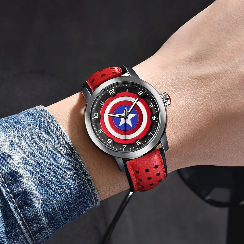 Disney MARVEL Мстители Капитан Америка мужские модные крутые спортивные часы с