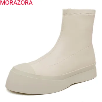 

MORAZORA 2021 New Ankle boots genuine leather comfortable women boots autumn winter platform rice white ladies shoes