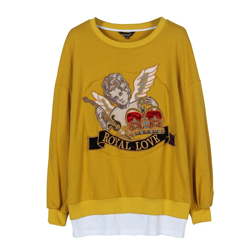 Цвет: желтый AOFULI L~ 4XL 5XL рисунок гнева нашивки длинный рукав летучая мышь толстовка плюс размер женские осенние футболки рубашка повседневные топы A4068 - Цвет: Цвет: желтый