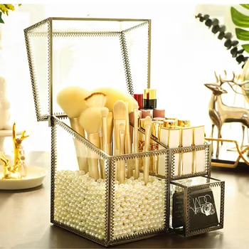 

Multifunction Retro Style Lipstick Brush Bucket With Drawer Cosmetic Powder Storage Case Beauty Tools Storage Desktop Organizer