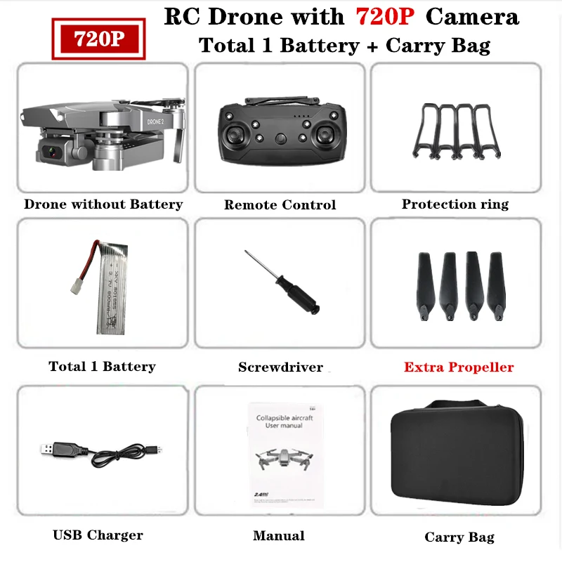 720P Carry Box 1 Радиоуправляемый Дрон E68 4K HD камера wifi FPV приложение управление Квадрокоптер фиксированный Гувер селфи Квадрокоптер вертолет мини Дрон VS e58 - Цвет: 720P Carry Box 1
