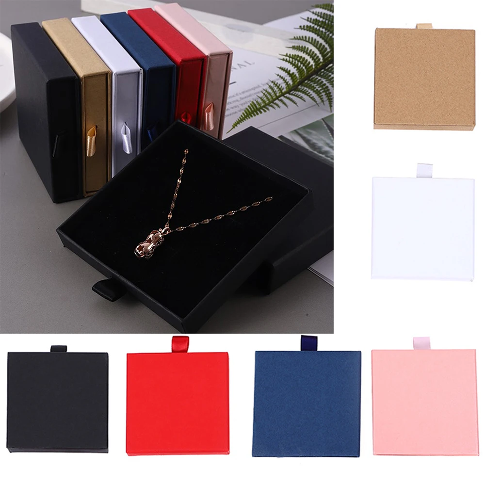 1pc Thick Kraft Paper Drawer Jewelry Box Fashion Necklace Pendant Earring Bracelet Jewelry Storage Organizer Gift Packaging Case