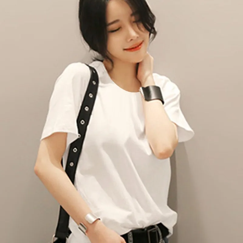 

Solid Color White T-shirt Women's Short Sleeve Korean-Style Versatile Loose-Fit Cool Tops Base Shirt Casual