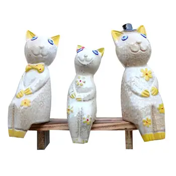 

1 Set Landscape Three Cats Art Creative Leisure Chair Decor Adorable Layout Delicate Art Ornaments for Grass Park Garden Home