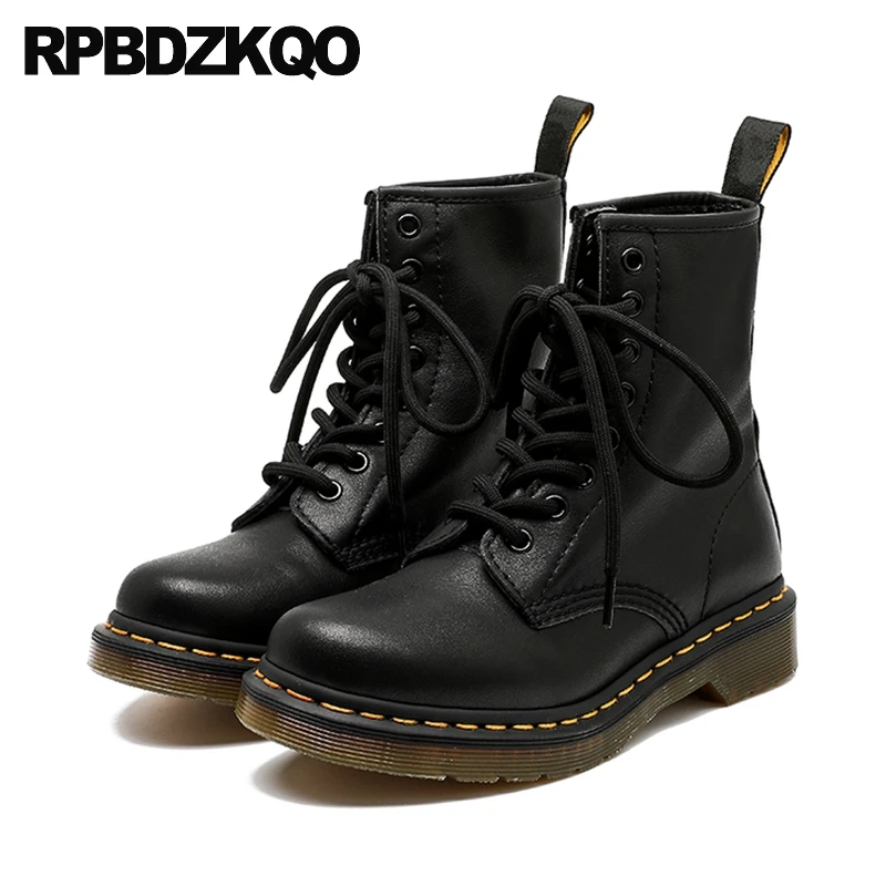

british women combat front lace up casual ankle boots autumn chunky round toe military shoes 2019 genuine leather winter trend