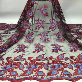 

Quality African Floral Lace Fabric For Wedding Dress 2019 Embroidered Mesh French Lace Fabric with Stone 5Yards