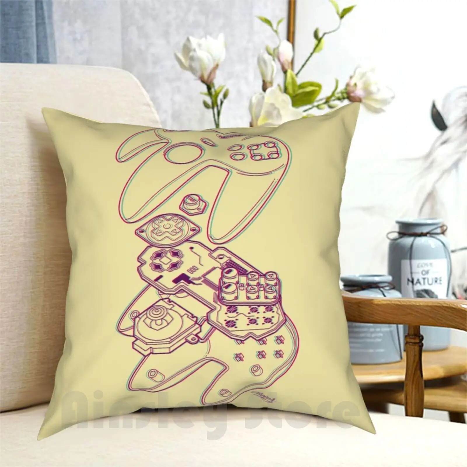 Blueprint 64 (3-D) Federa Stampata Home Soft Federa Per Cuscino Nintendo Nintendo 64 N64 Blueprint Controller Retro