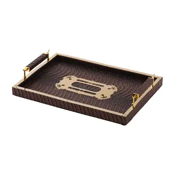 

New Chinese tea tray home soft decoration model room decoration bronze storage tray with handle classical crafts ornaments