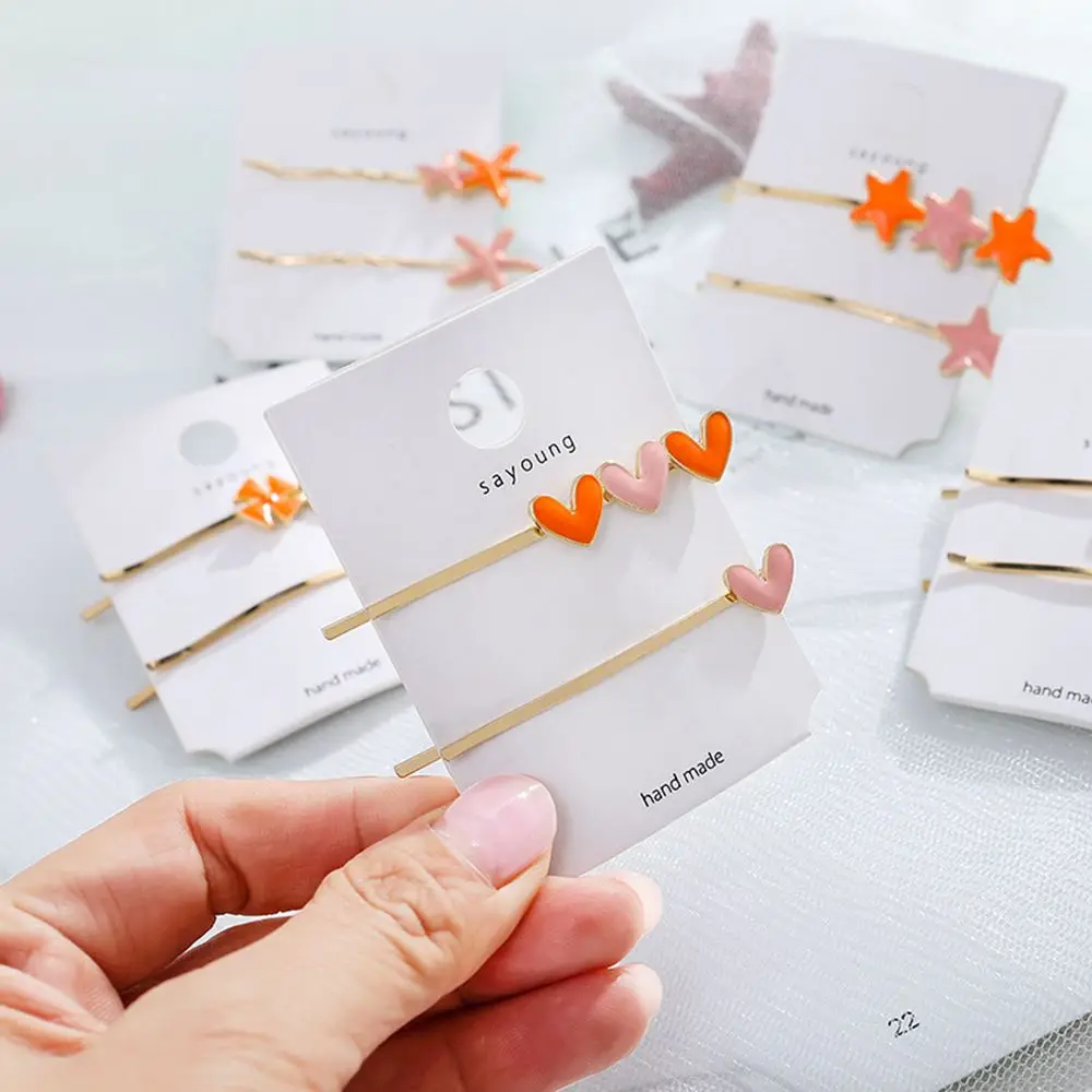 

2Pcs/set Fashion Candy Color Hair Clip For Women Girls Geometric Heart Star Hairpin Korean Metal Bangs Clip Hair Accessories
