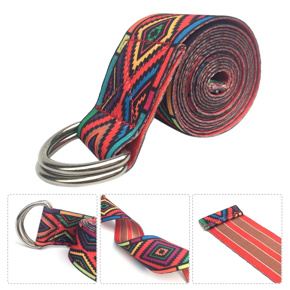 Эластичная лента для йоги с цветным узором прочный хлопчатобумажный ремешок для упражнений Регулируемая пряжка d-образного кольца дает гибкость для йоги