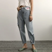 Джинсы-шаровары, рваные, потертые, для женщин, с высокой талией, свободные, бойфренд, для мам, для женщин, mujer femme, для девушек, джинсовые штаны, брюки, dames broeke