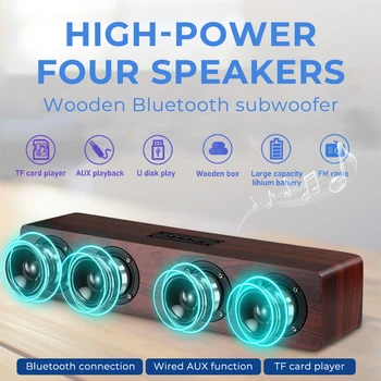

W8C 20W Wooden Wireless Bluetooth 5.0 AUX Speaker Support TF FM Radio With Clock Sound Bar Colum Hands Free Call USB Charge