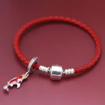 

High Quality Original 1:1 100%925 Sterling Silver Red Leather String Small Fish Bracelet Jewelry Gift First Free Shipping