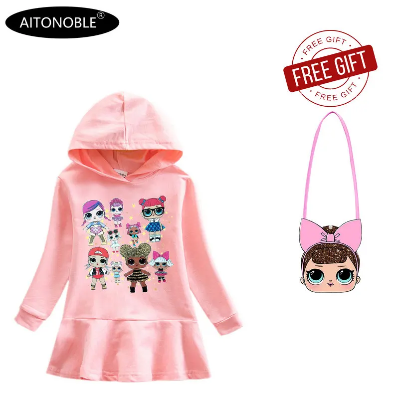 Pink Aitonoble/ толстовки с длинными рукавами для девочек Детские хлопковые толстовки для детей; Рождественская юбка принцессы для девочек с подарочной сумкой - Цвет: Pink