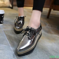 design high heel japanned leather brogue shoes brief lace-up muffins creeper platform derby shoes brand bullock shoes