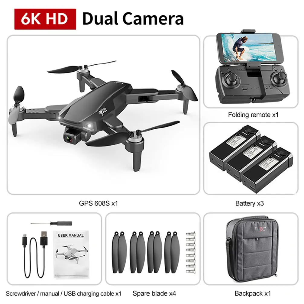 GPS 6K RC Drone UAV with HD Camera Aerial Photography Remote Control Helicopter Quadcopter Aircraft High Quality 3km Flying Dron camera quadcopter drone with camera and remote control RC Quadcopter