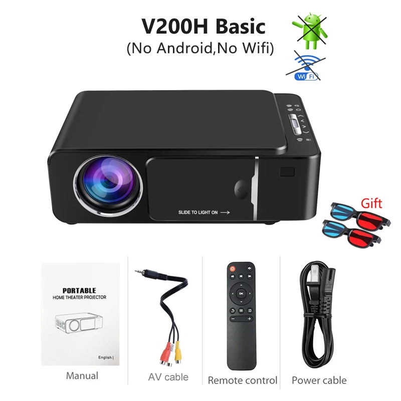 VIVICINE 1280x720p Портативный HD проектор, опция Android 7,1 HDMI USB 1080p домашний кинотеатр проектор wifi мини светодиодный проектор - Цвет: V200H Basic