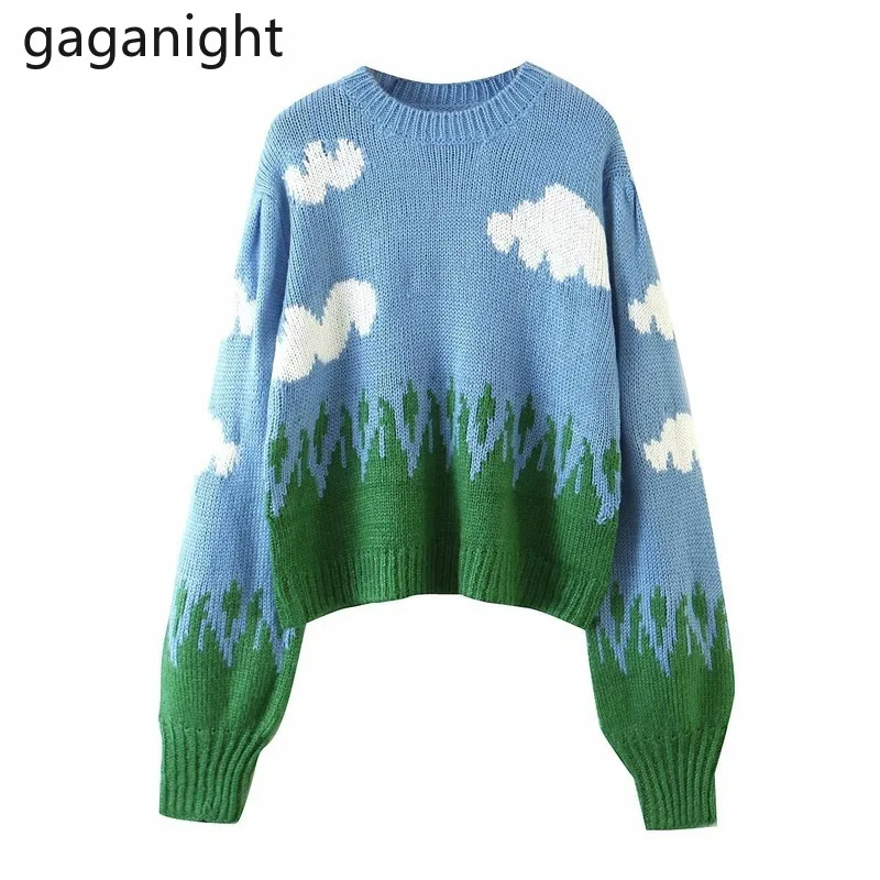 Gaganight Sweet Sweater Women Blue Sky White Clouds Fashion Jumper Chic Korean Funny Pull Femme Autumn Winter Pullover Loose New Pullovers Aliexpress
