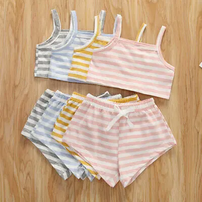 2 шт. полосатый жилет и шорты для новорожденных девочек мальчиков 4