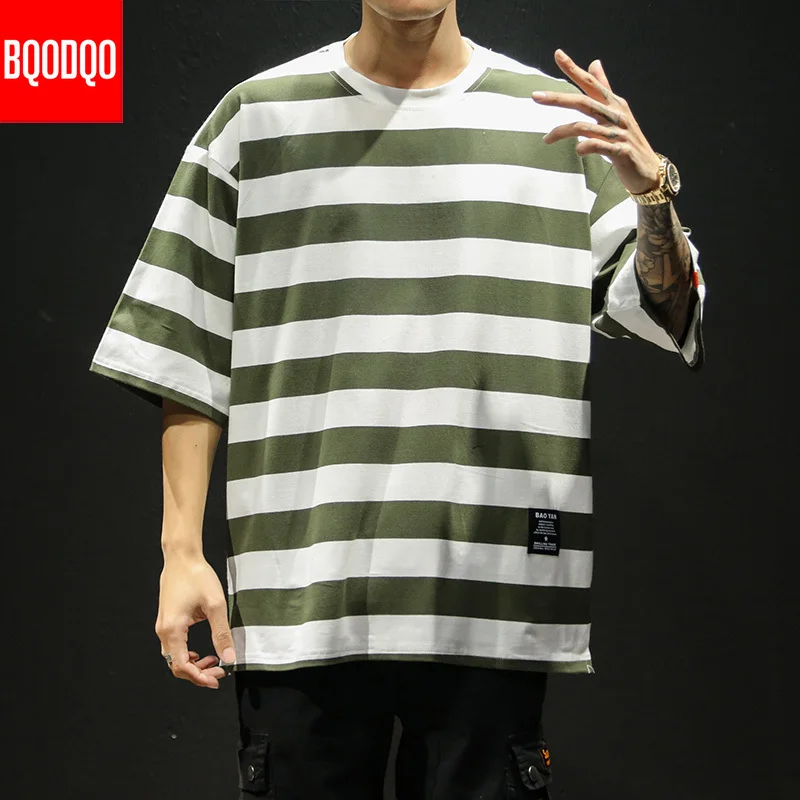 Полосатая Harajuku 2020 Футболка мужская 5XL Хлопок Фитнес уличная Мужская футболка