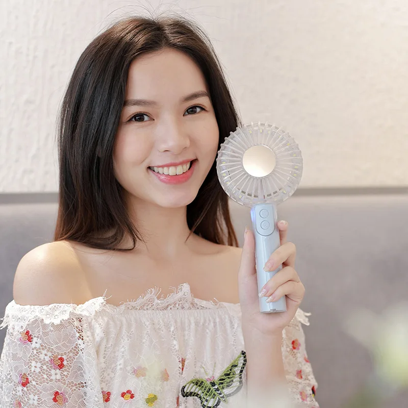 

Crystal Fan Unique Modeling USB Hand-Held Portable Small Fan Creative Additional Fill Light Mirror Fan Three-in-One