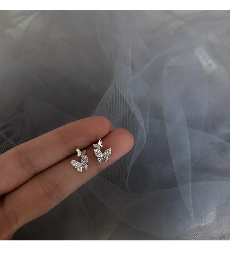 Новые модные блестящие циркониевые 925 пробы серебряные серьги-гвоздики с бабочкой простые темпераментные маленькие женские серьги