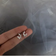 Новые модные блестящие циркониевые 925 пробы серебряные серьги-гвоздики с бабочкой простые темпераментные маленькие женские серьги