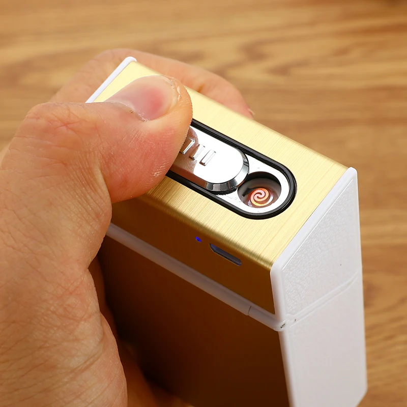 Портативный Автоматический чехол для электронной сигареты с USB 2 в 1 перезаряжаемый цинковый сплав ветрозащитные электрические зажигалки для сигарет
