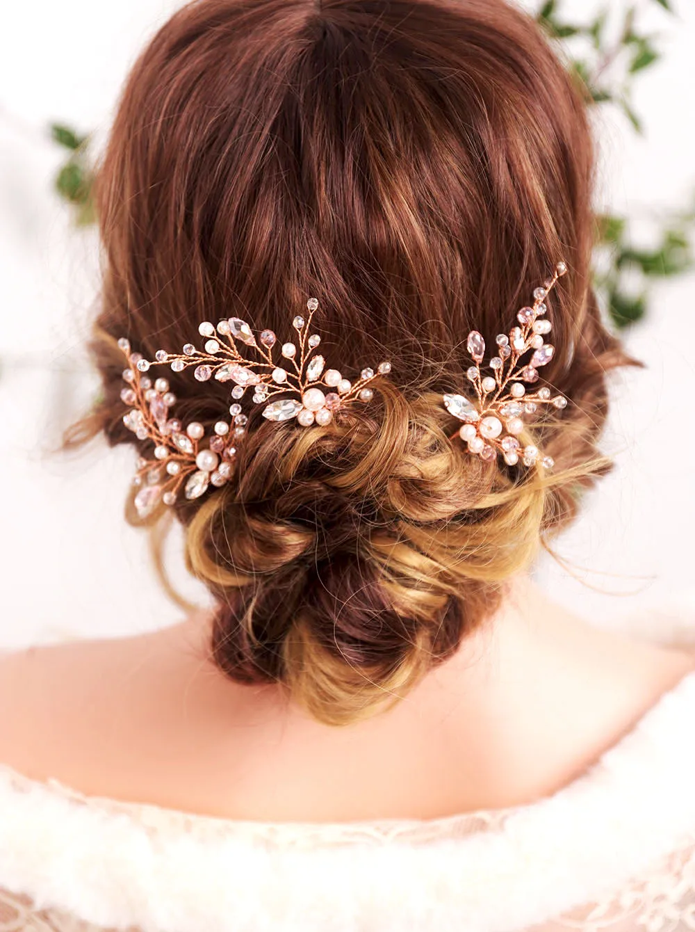 Bridal Headwear Rose gold Rhinestones Crystal Pearls Hair Pin for Wedding set of Headdress of women Ornaments
