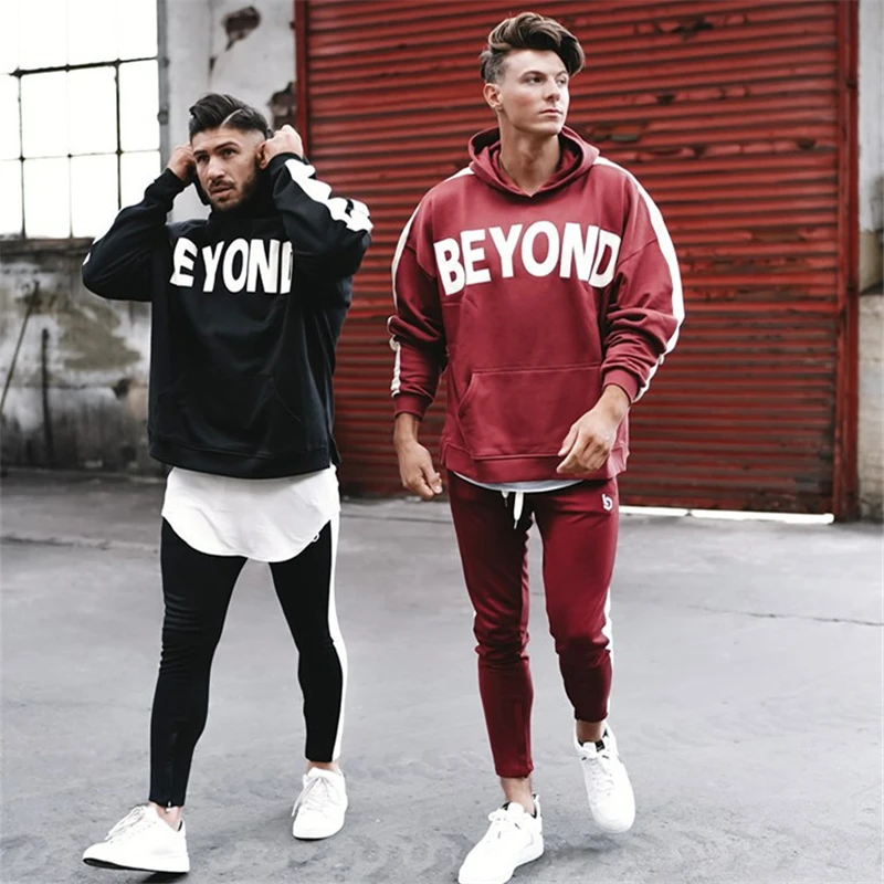 Mens Sports Suits Running Set Men Gym Sportwear Tracksuit Fitness Body building Mens Hoodies+Pants Sport wear Men Clothing Set